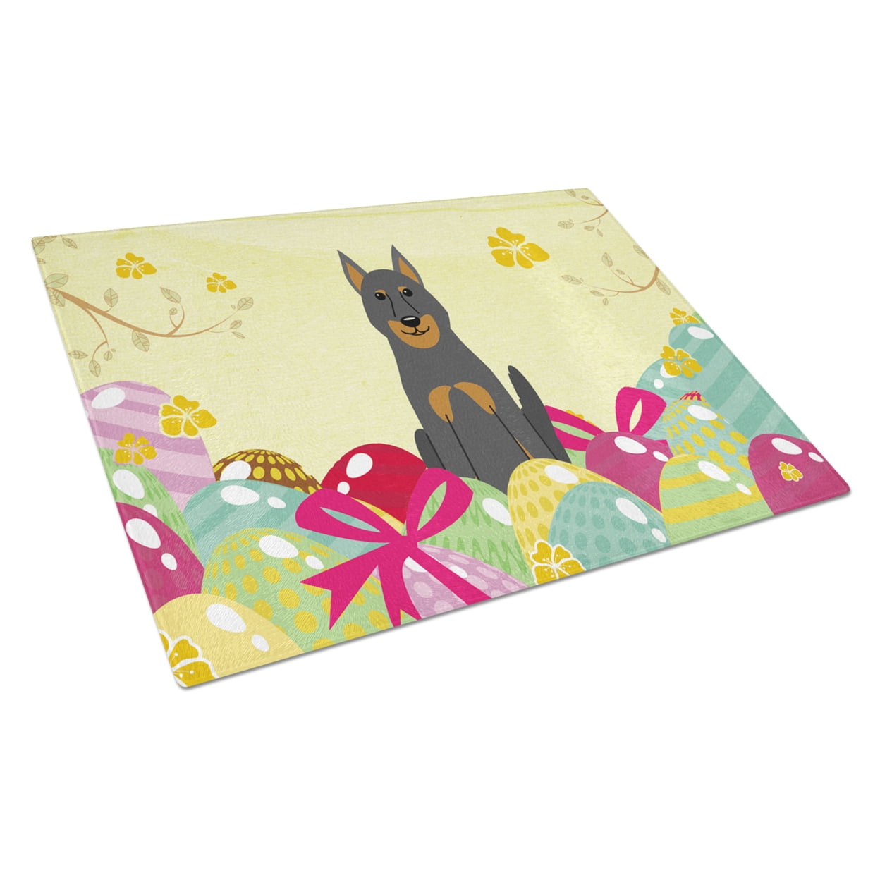 Carolines Treasures BB6080LCB Easter Eggs Beauce Shepherd Dog Glass Cutting Board - Large