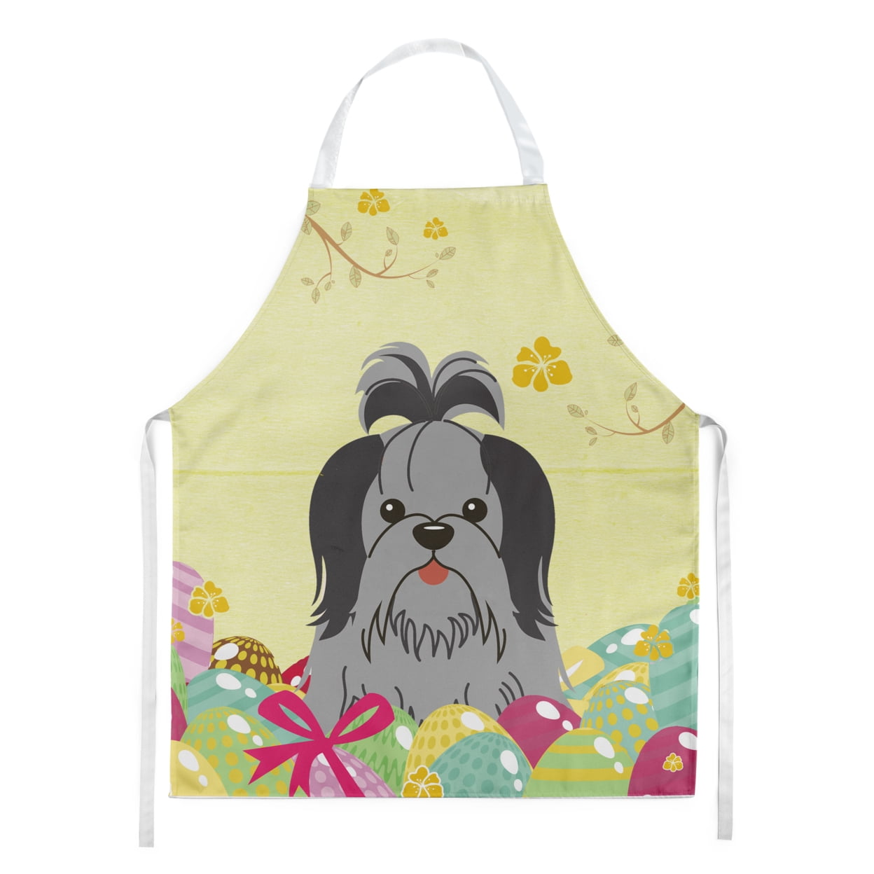 Carolines Treasures BB6089APRON Easter Eggs Shih Tzu Black Silver Apron Large multicolor