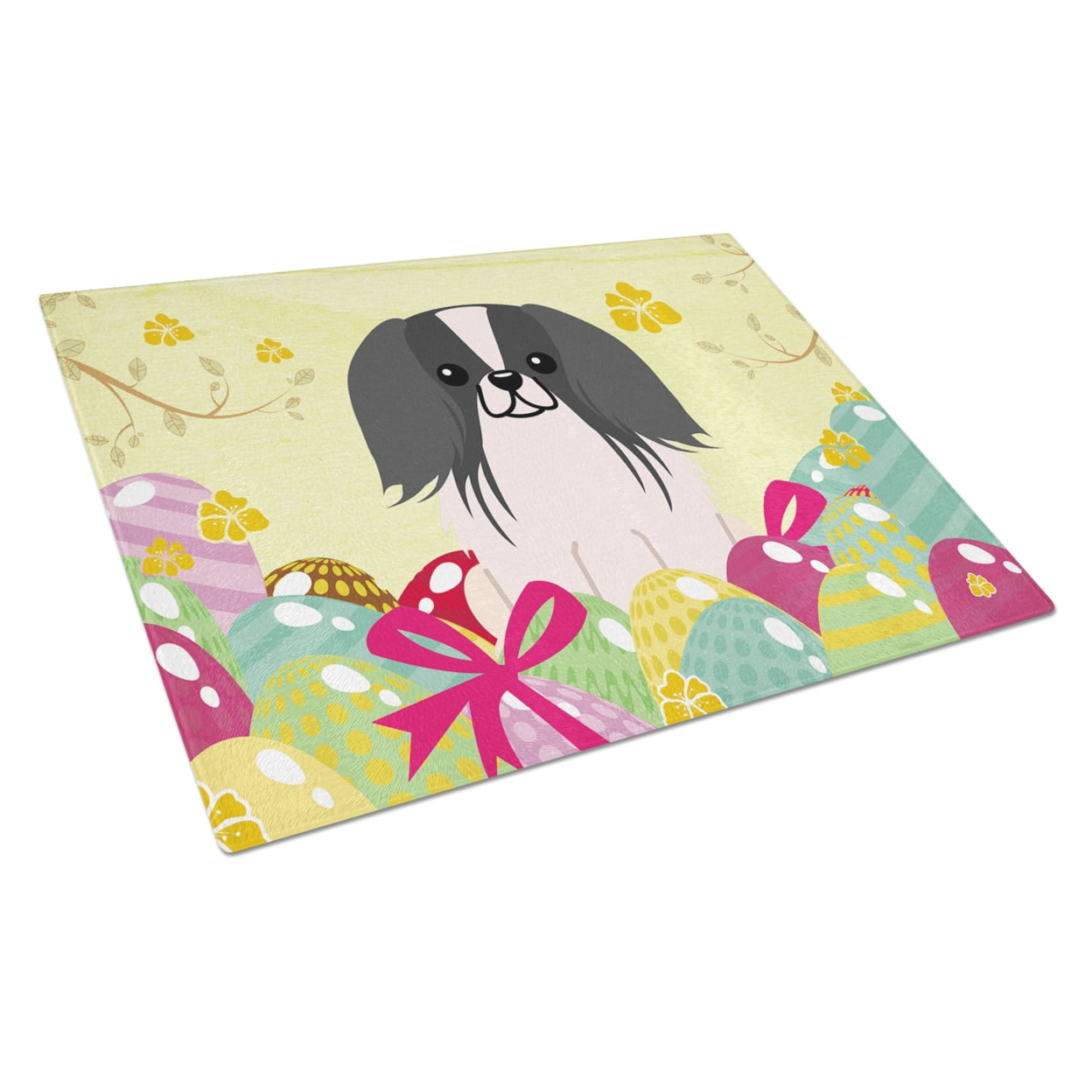 Carolines Treasures BB6105LCB Easter Eggs Pekingnese Black & White Glass Cutting Board - Large