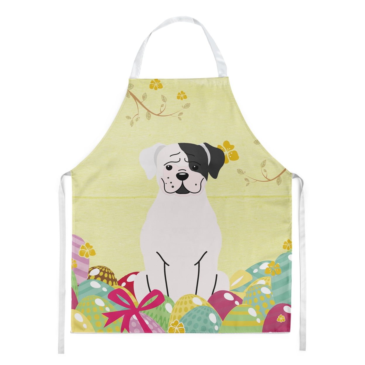 Carolines Treasures BB6114APRON Easter Eggs White Boxer Cooper Apron Large multicolor