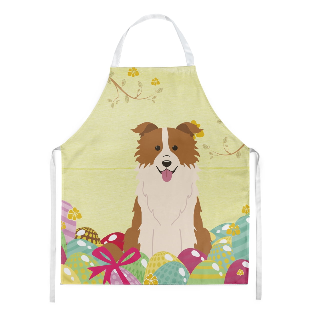 Carolines Treasures BB6119APRON Easter Eggs Border Collie Red White Apron Large multicolor