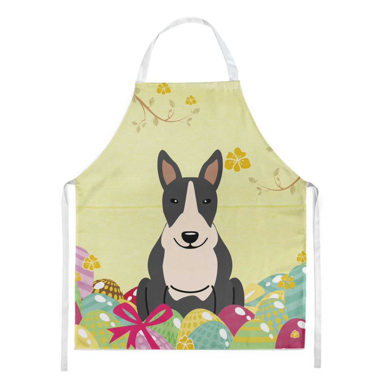 Carolines Treasures BB6133APRON Easter Eggs Bull Terrier Black White Apron Large multicolor