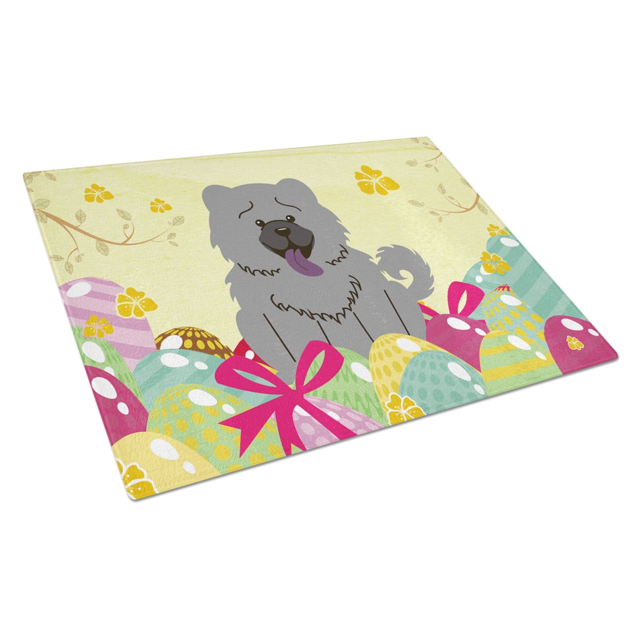 Carolines Treasures BB6139LCB Easter Eggs Chow Chow Blue Glass Cutting Board Large, 12H x 16W, multicolor