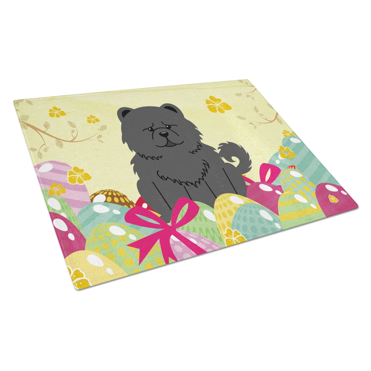 Carolines Treasures BB6143LCB Easter Eggs Chow Chow Black Glass Cutting Board Large, 12H x 16W, multicolor