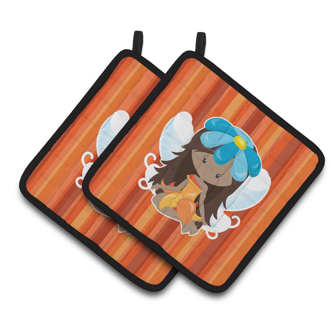 Carolines Treasures BB6915PTHD Fairy Orange Stripes Pair of Pot Holders, 7.5HX7.5W, multicolor