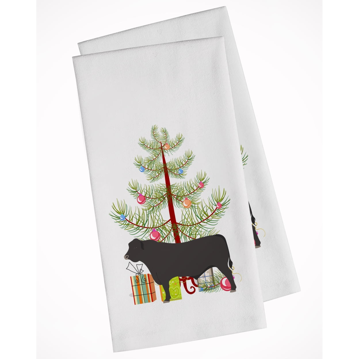 Carolines Treasures BB9195WTKT Black Angus Cow Christmas White Kitchen Towel Set of 2 Dish Towels Teal 19 X 25"