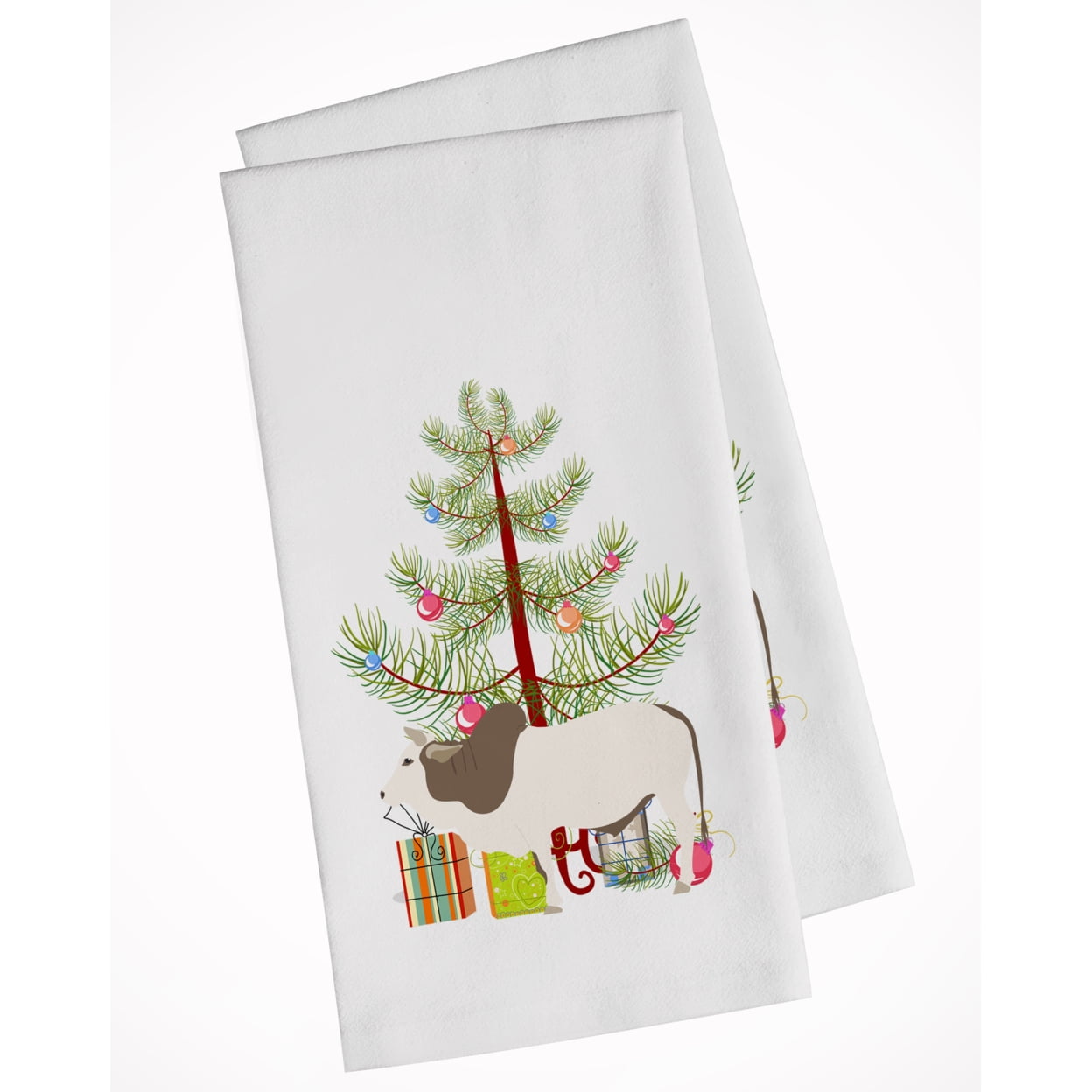 Carolines Treasures BB9197WTKT Malvi Cow Christmas White Kitchen Towel Set of 2 Dish Towels Teal 19 X 25" multicolor