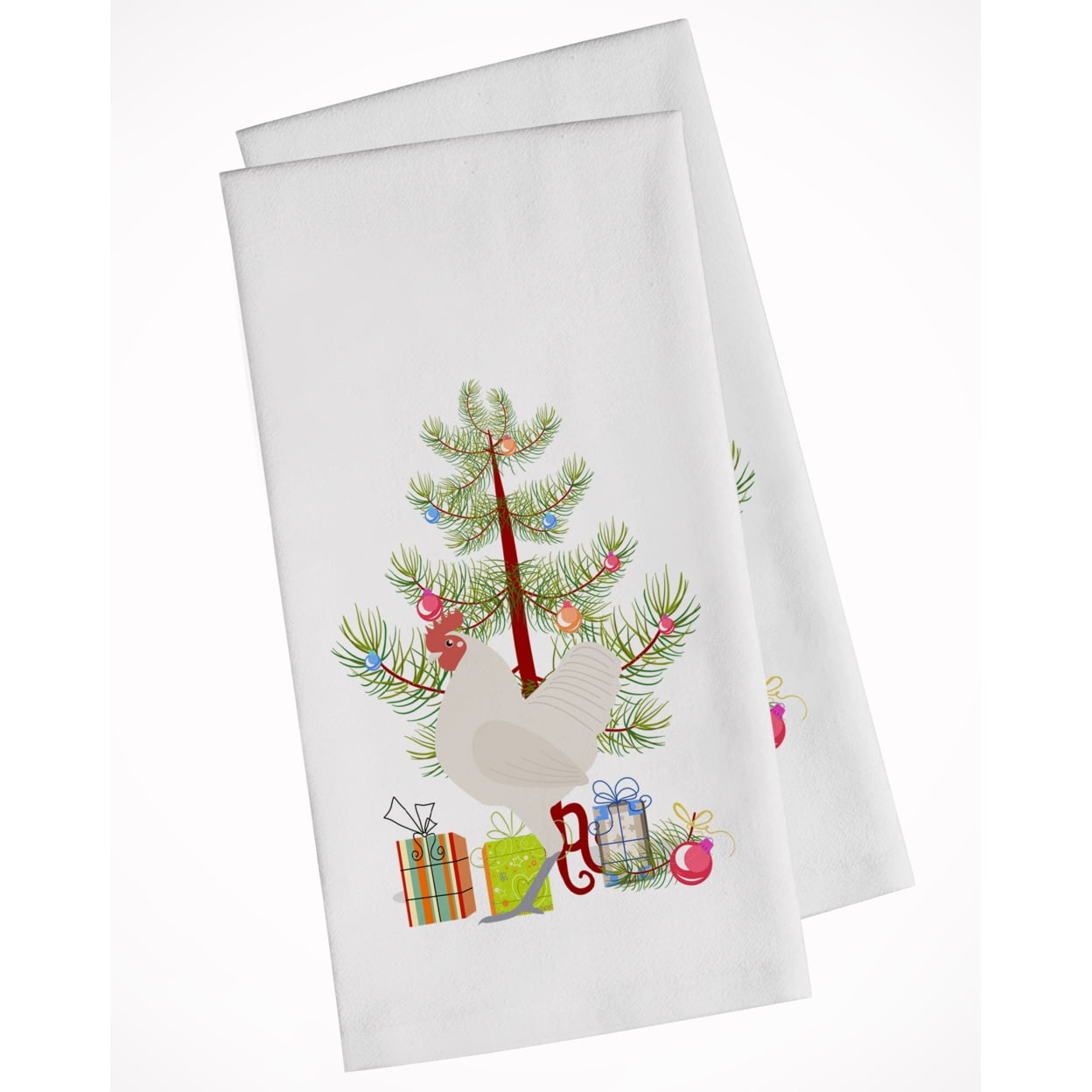 Carolines Treasures BB9204WTKT German Langshan Chicken Christmas White Kitchen Towel Set of 2 Dish Towels Teal 19 X 25"