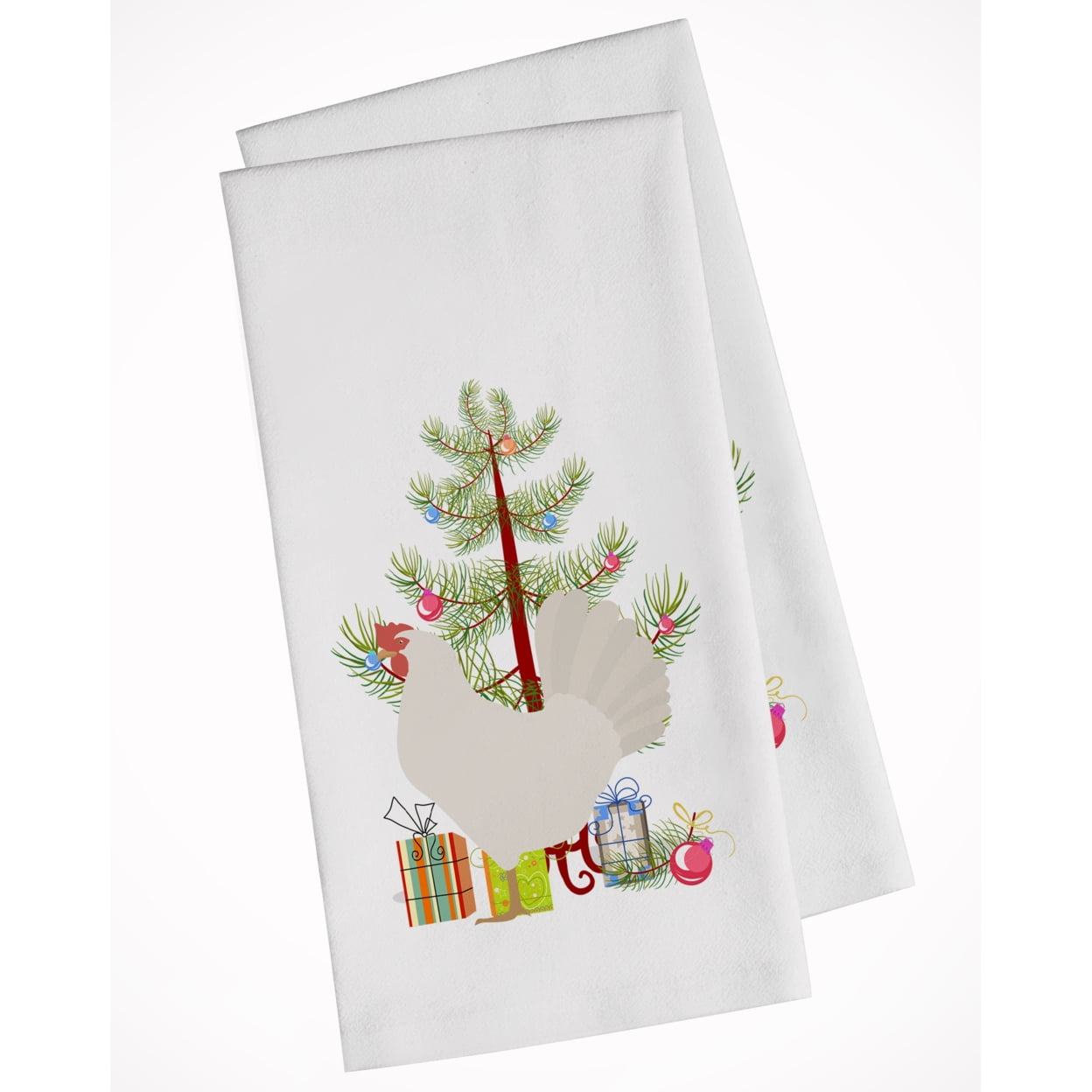 Carolines Treasures BB9207WTKT Leghorn Chicken Christmas White Kitchen Towel Set of 2 Dish Towels Teal 19 X 25"