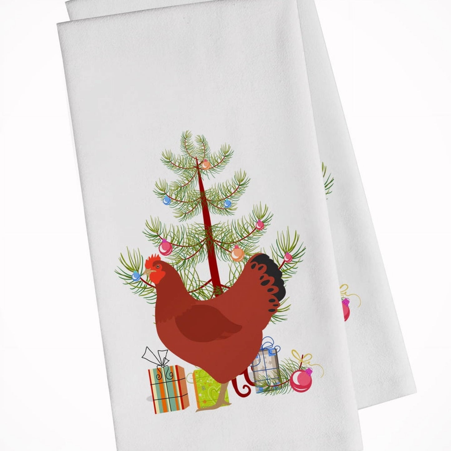 Carolines Treasures BB9210WTKT Hampshire Red Chicken Christmas White Kitchen Towel Set of 2 Dish Towels Teal 19 X 25"