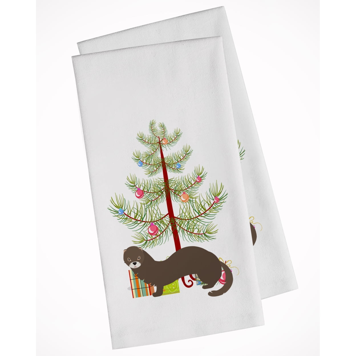 Carolines Treasures BB9235WTKT Russian or European Mink Christmas White Kitchen Towel Set of 2 Dish Towels Teal 19 X 25"