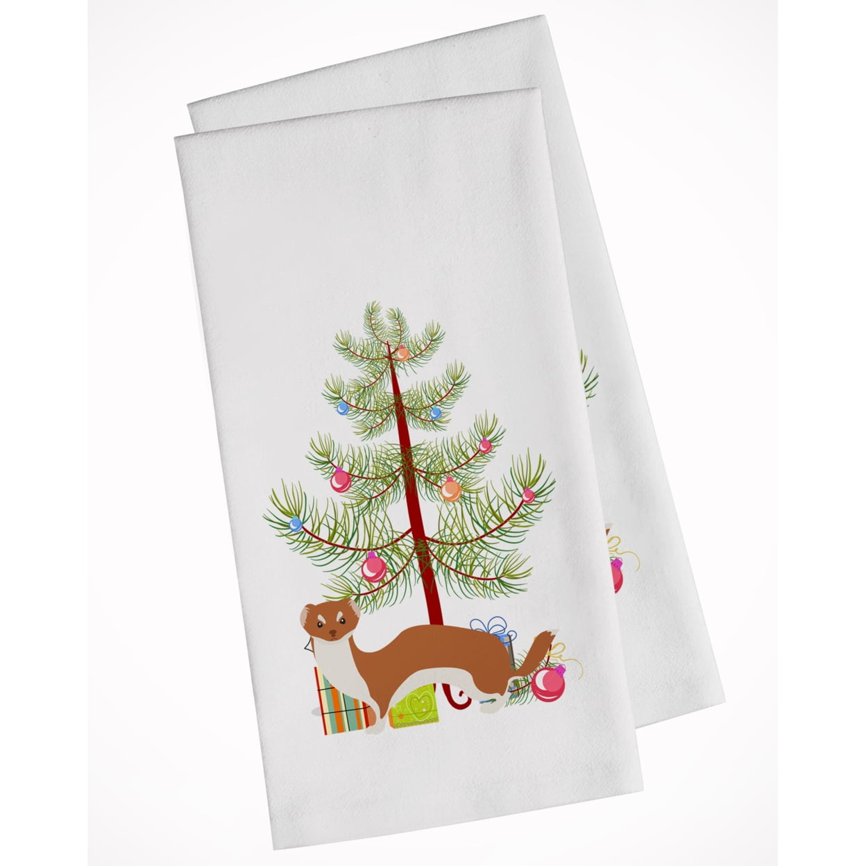 Carolines Treasures BB9237WTKT Weasel Christmas White Kitchen Towel Set of 2 Dish Towels Teal 19 X 25" multicolor