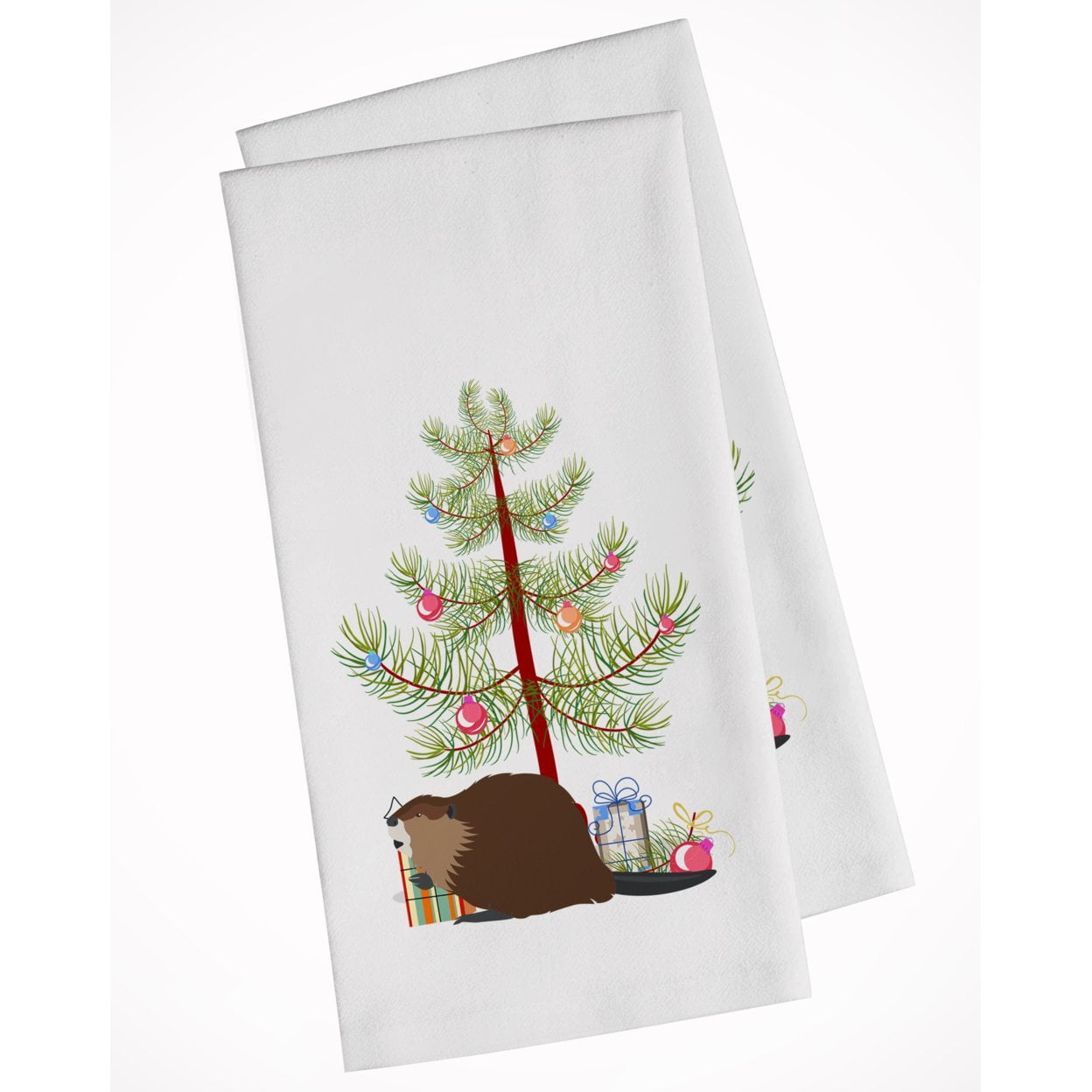 Carolines Treasures BB9240WTKT Eurasian Beaver Christmas White Kitchen Towel Set of 2 Dish Towels Teal 19 X 25"