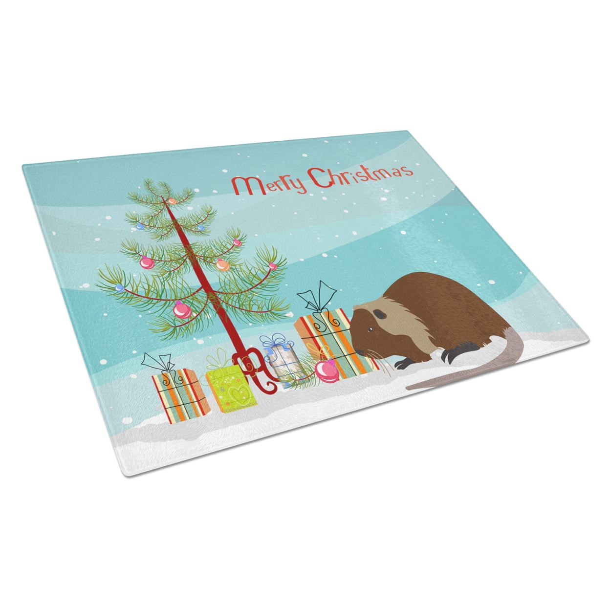 Coypu Nutria River Rat Christmas Glass Cutting Board Large