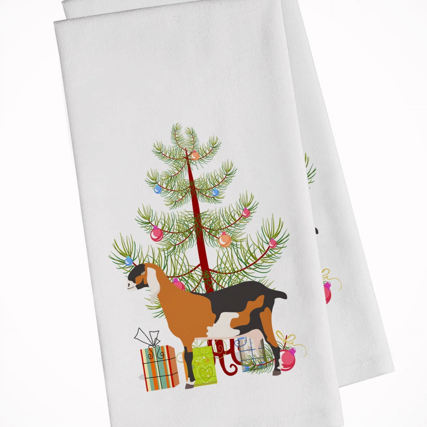 Carolines Treasures BB9250WTKT Anglo-nubian Nubian Goat Christmas White Kitchen Towel Set of 2 Dish Towels Teal 19 X 25"
