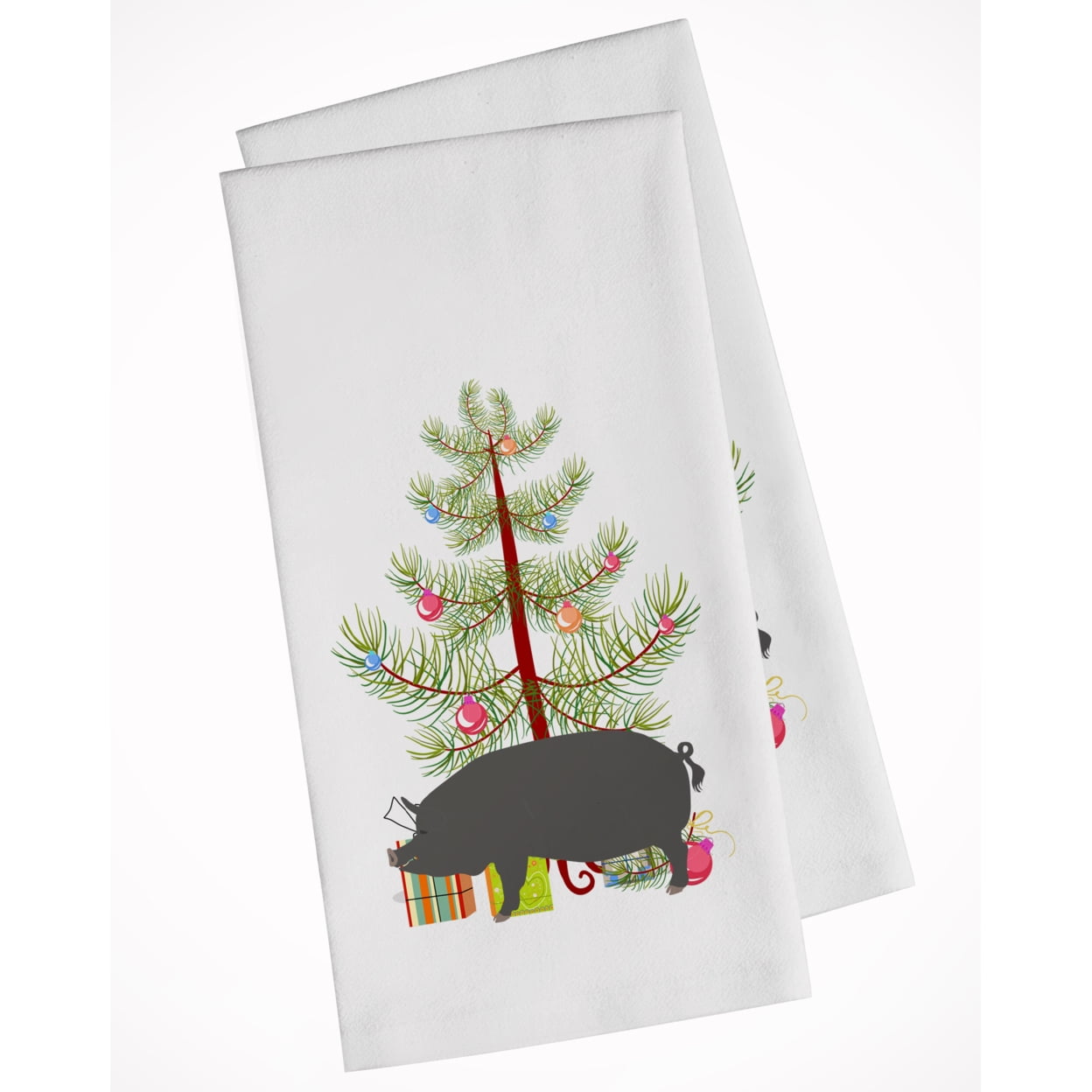Carolines Treasures BB9300WTKT Berkshire Pig Christmas White Kitchen Towel Set of 2 Dish Towels Teal 19 X 25" multicolor