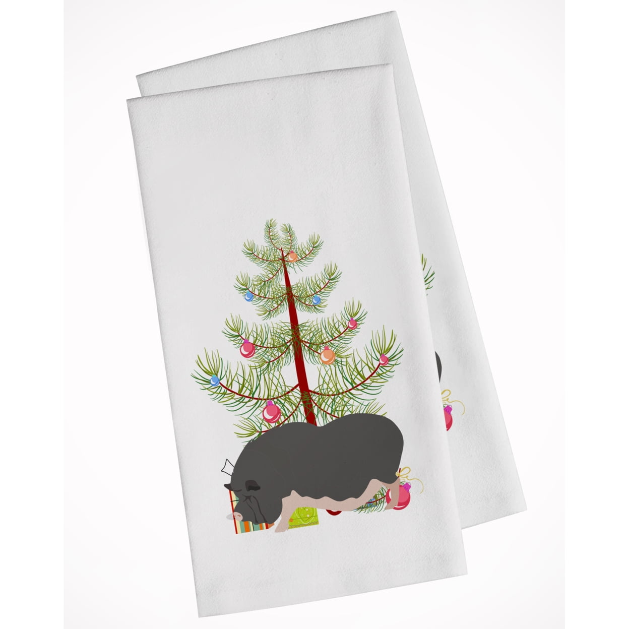 Carolines Treasures BB9308WTKT Vietnamese Pot-Bellied Pig Christmas White Kitchen Towel Set of 2 Dish Towels Teal 19 X