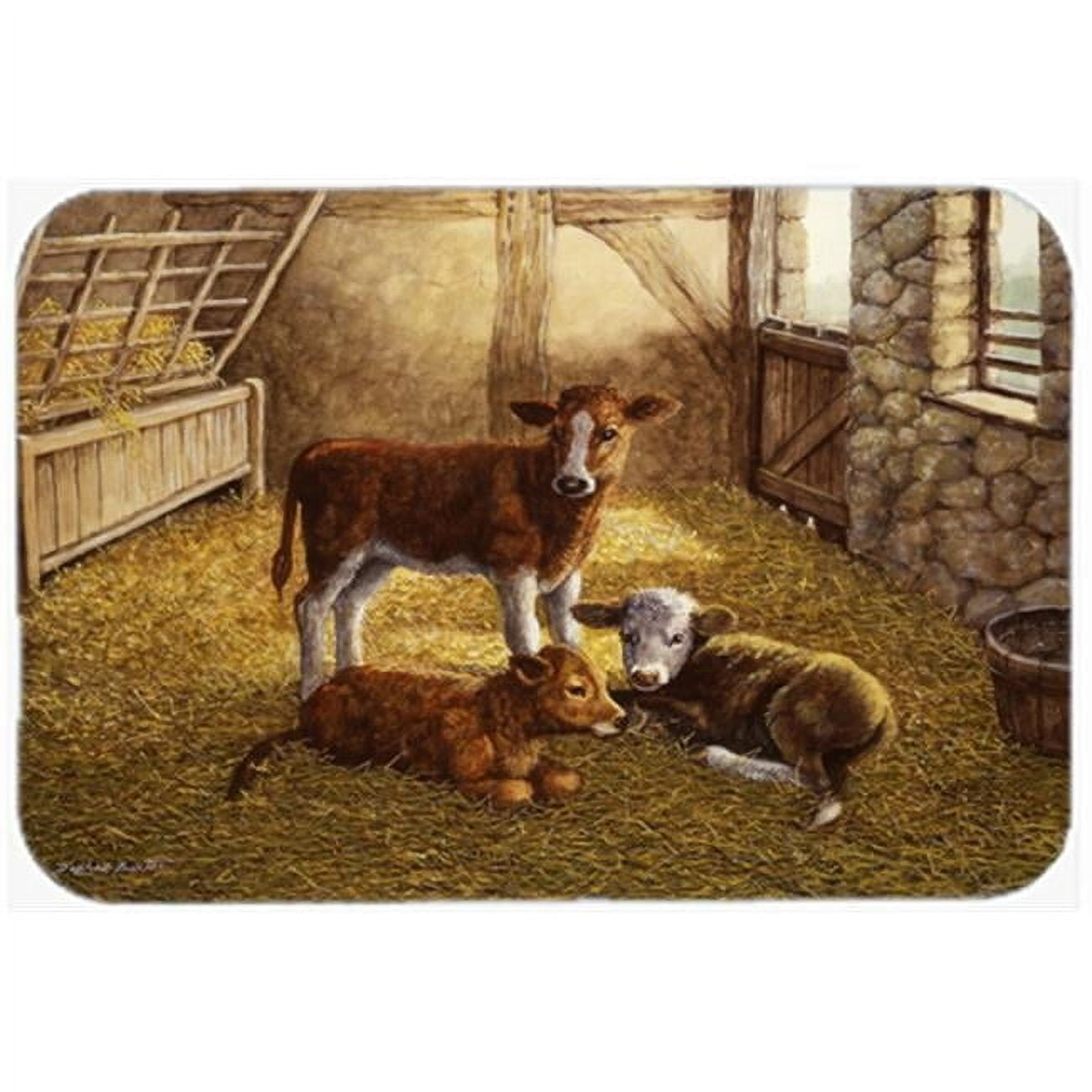 Cows Calves in the Barn Glass Cutting Board Large