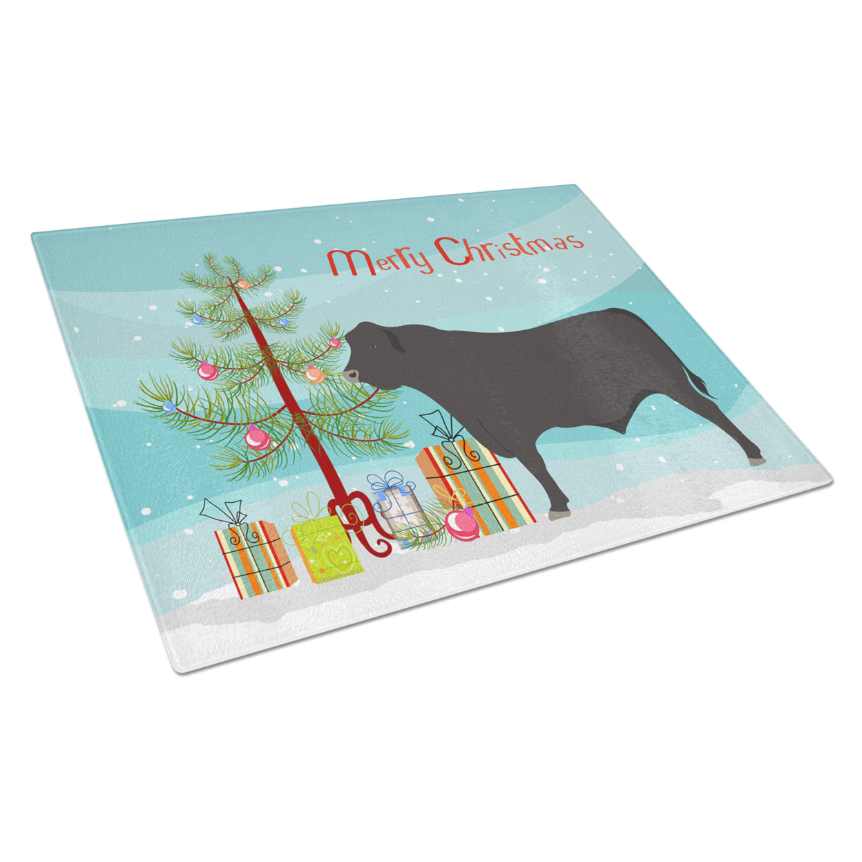 Carolines Treasures Black Angus Cow Christmas Glass Cutting Board Large Teal 12H x 16W multicolor