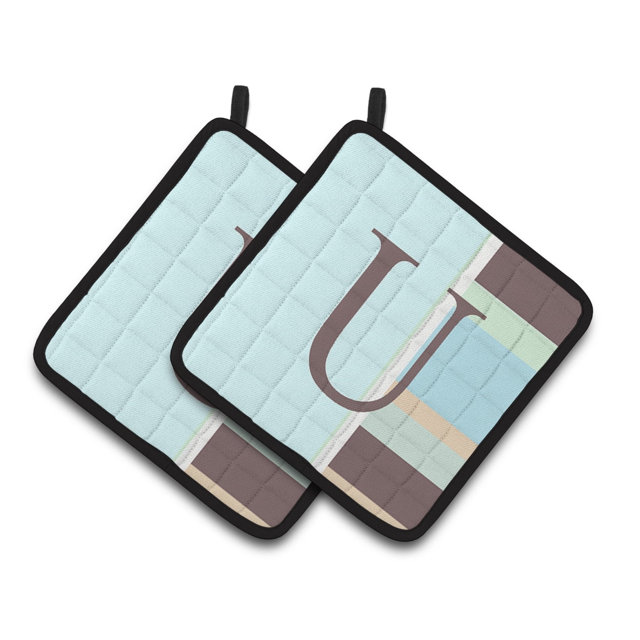 Carolines Treasures CJ1003-UPTHD Letter U Initial Monogram - Blue Stripes Pair of Pot Holders, 7.5HX7.5W, multicolor
