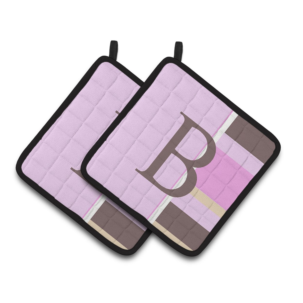 Carolines Treasures CJ1005-BPTHD Letter B Initial Monogram - Pink Stripes Pair of Pot Holders, 7.5HX7.5W, multicolor