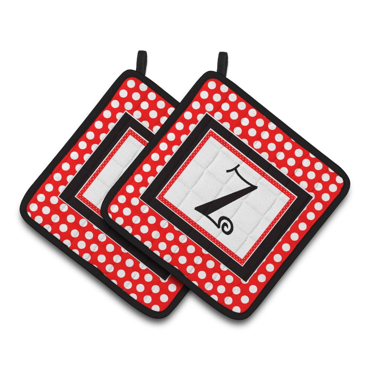 Monogram - Initial Z Red Black Polka Dots Pair of Pot Holders