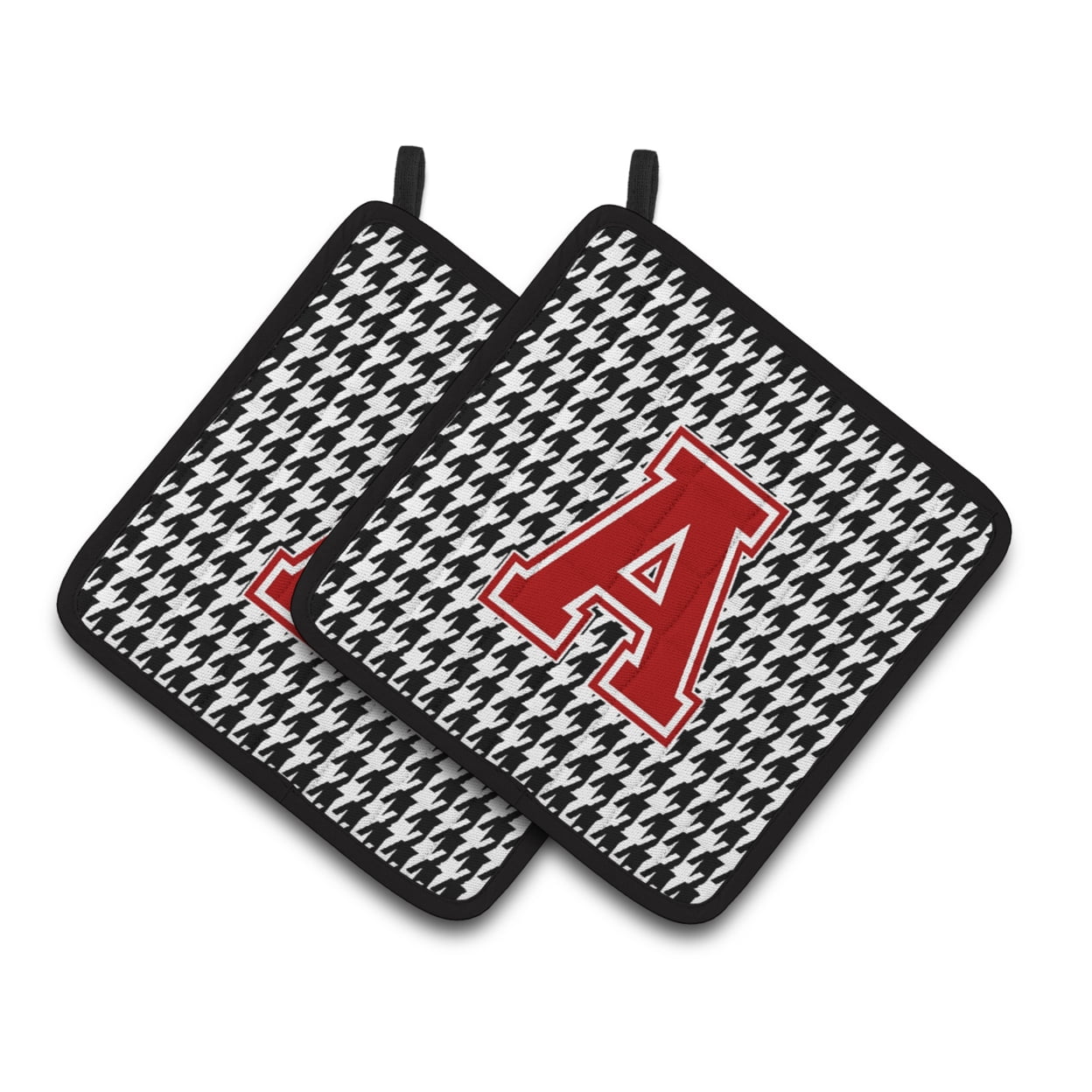 Carolines Treasures CJ1021-APTHD Letter A Monogram - Houndstooth Black Pair of Pot Holders, 7.5HX7.5W, multicolor