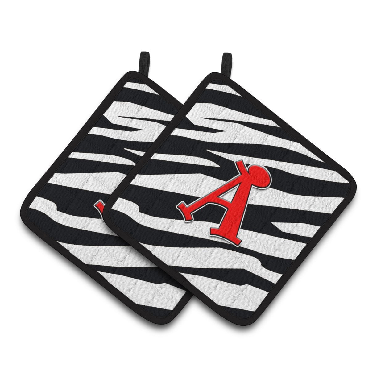 Carolines Treasures CJ1024-APTHD Letter A Monogram - Zebra Stripe and Red Pair of Pot Holders, 7.5HX7.5W, multicolor