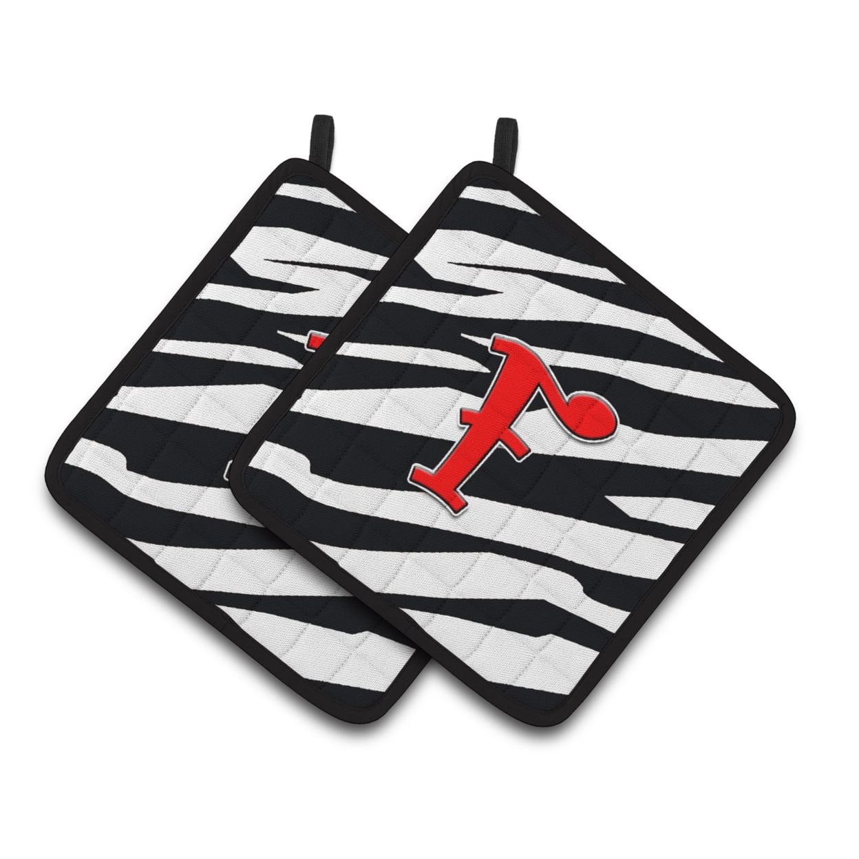 Monogram Initial F Zebra Red Pair of Pot Holders