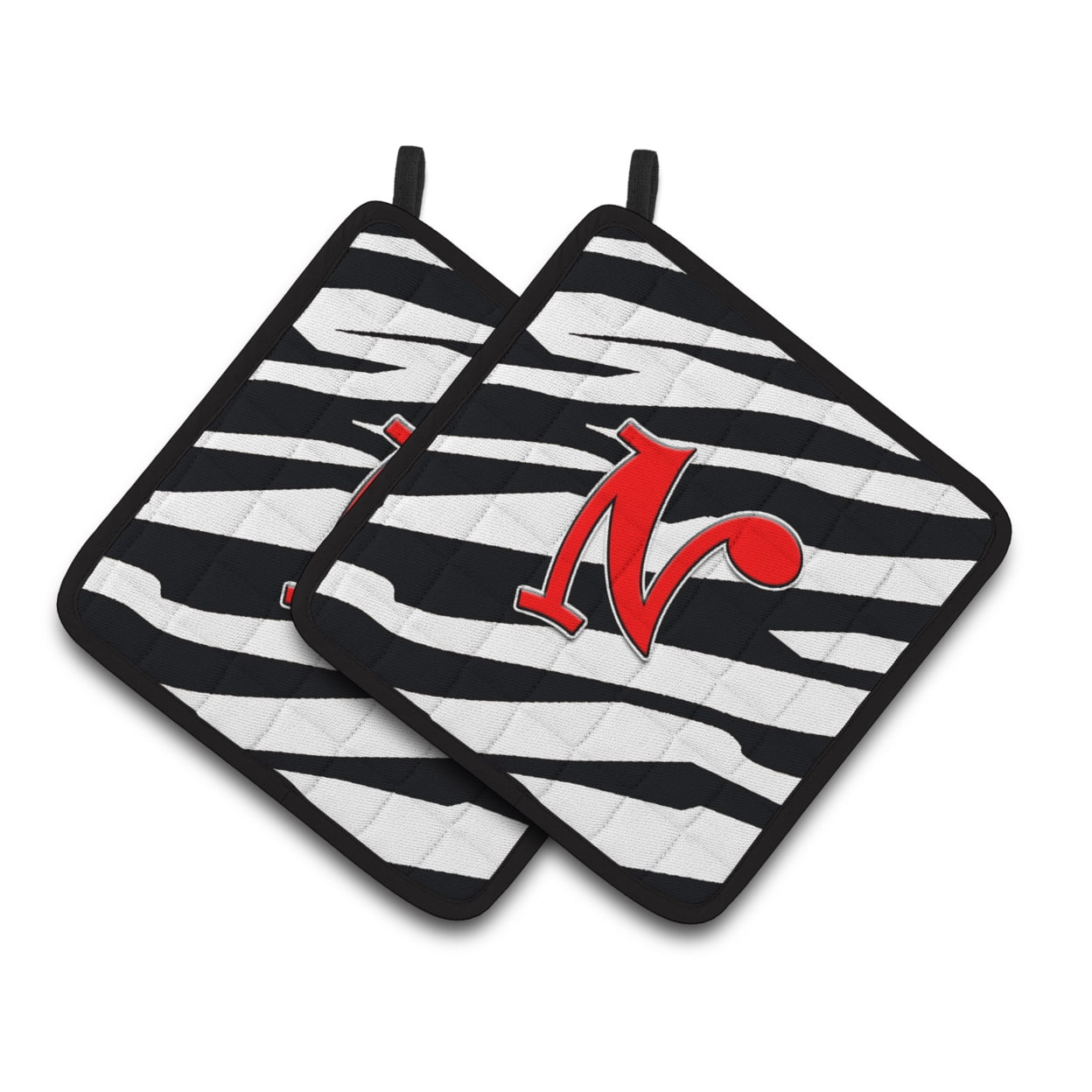Monogram Initial N Zebra Red Pair of Pot Holders