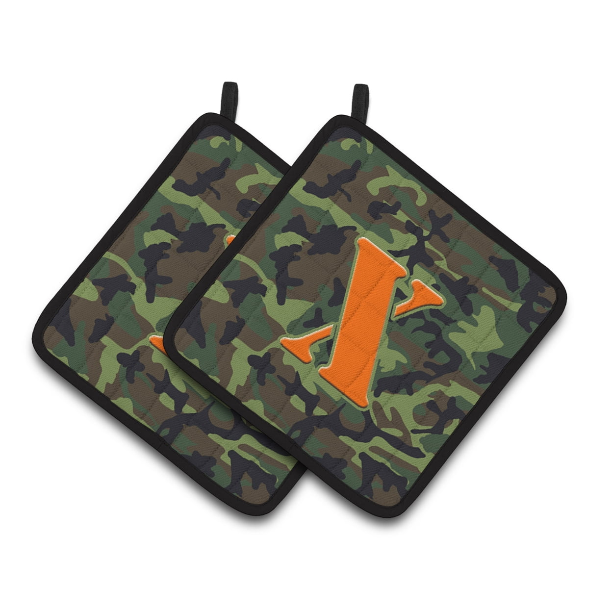 Carolines Treasures CJ1030-XPTHD Letter X Monogram - Camo Green Pair of Pot Holders, 7.5HX7.5W, multicolor