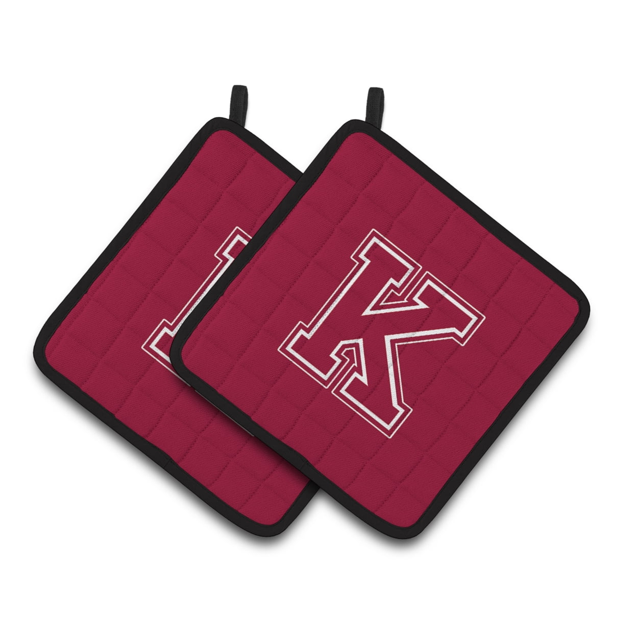 Carolines Treasures CJ1032-KPTHD Letter K Initial Monogram - Maroon and White Pair of Pot Holders, 7.5HX7.5W, multicolor