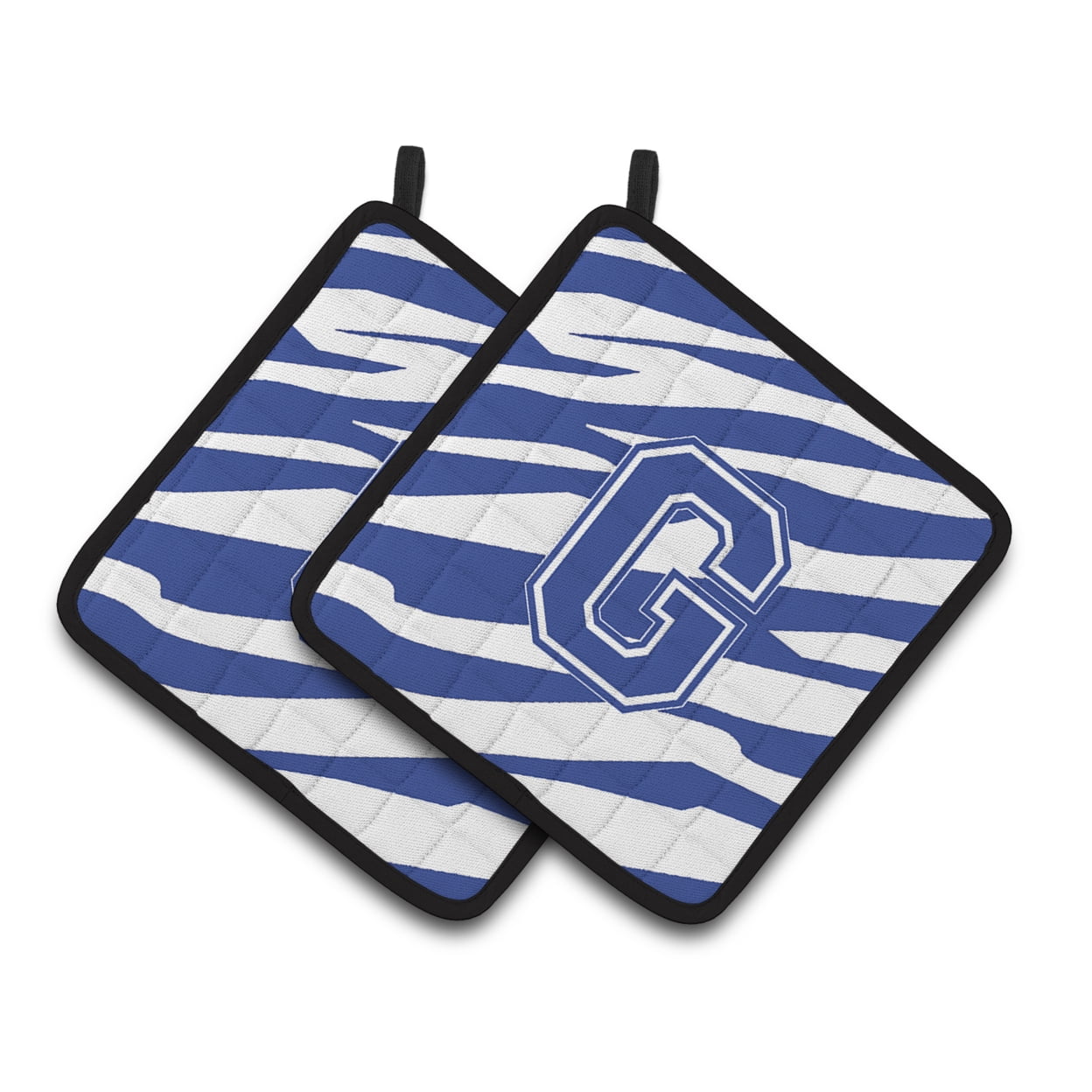 Monogram Initial G Tiger Stripe Blue and White Pair of Pot Holders