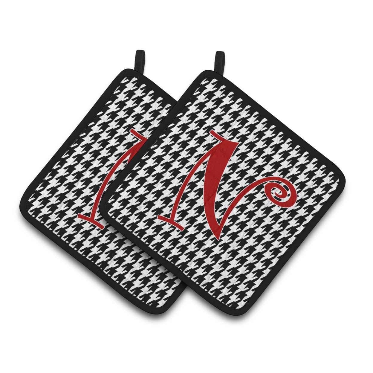 Carolines Treasures CJ1035-NPTHD Letter N Initial Monogram - Houndstooth Black Pair of Pot Holders, 7.5HX7.5W,