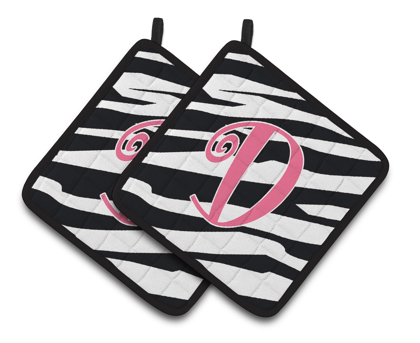 Carolines Treasures CJ1037-DPTHD Letter D Initial Zebra Stripe and Pink Pair of Pot Holders, 7.5HX7.5W, multicolor
