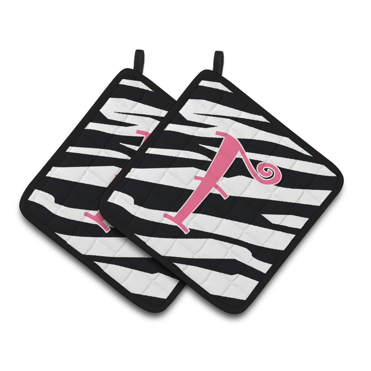 Carolines Treasures CJ1037-FPTHD Letter F Initial Zebra Stripe and Pink Pair of Pot Holders, 7.5HX7.5W, multicolor