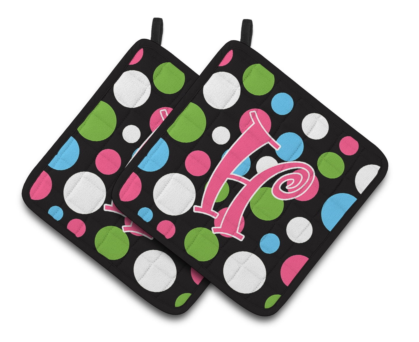Carolines Treasures CJ1038-HPTHD Letter H Initial Monogram - Polkadots and Pink Pair of Pot Holders, 7.5HX7.5W,
