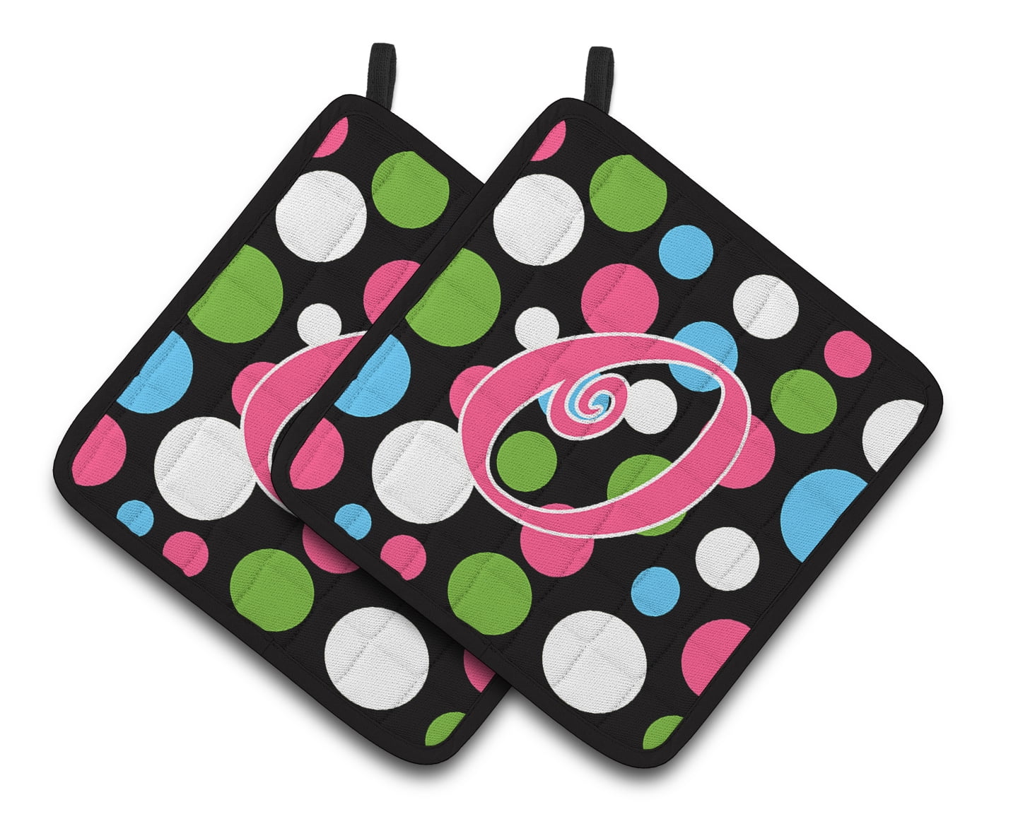 Carolines Treasures CJ1038-OPTHD Letter O Initial Monogram - Polkadots and Pink Pair of Pot Holders, 7.5HX7.5W,