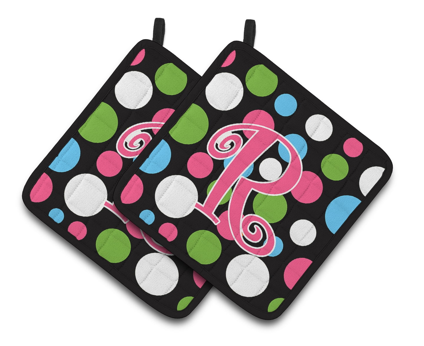 Carolines Treasures CJ1038-RPTHD Letter R Initial Monogram - Polkadots and Pink Pair of Pot Holders, 7.5HX7.5W,