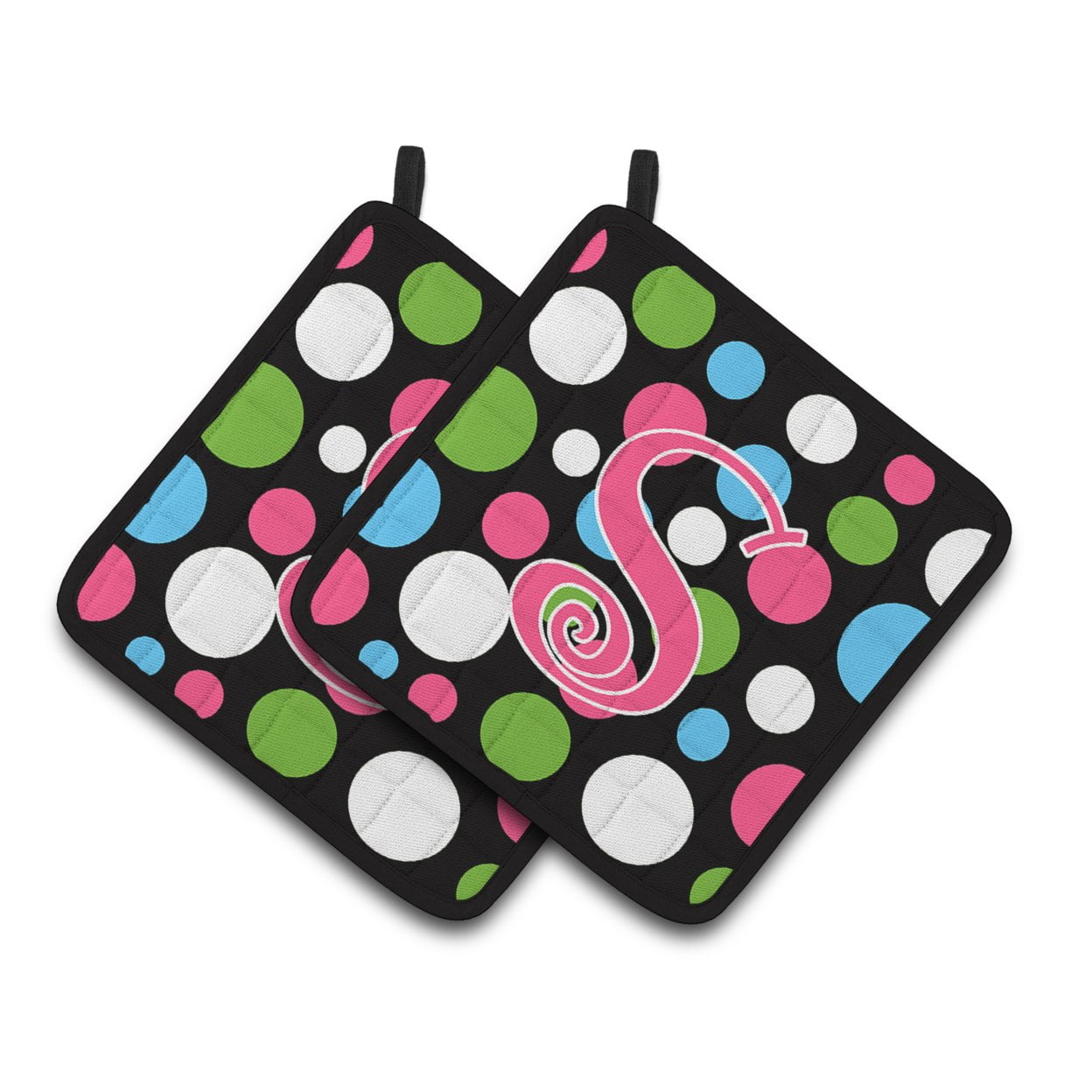 Carolines Treasures CJ1038-SPTHD Letter S Initial Monogram - Polkadots and Pink Pair of Pot Holders, 7.5HX7.5W,