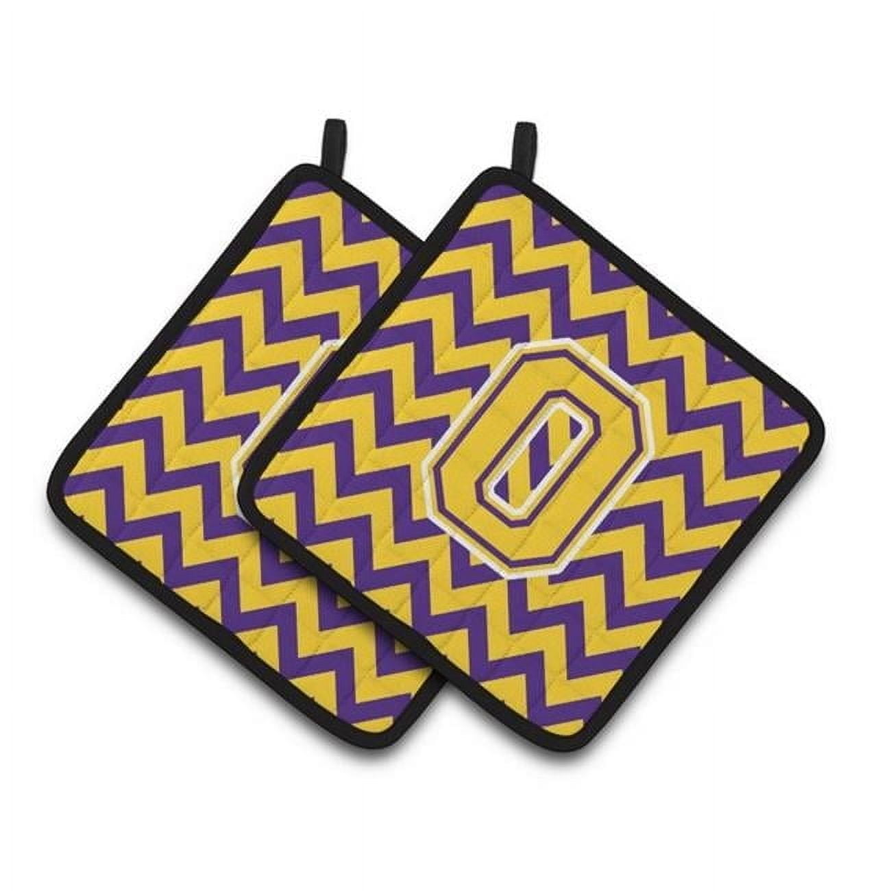 Letter O Chevron Purple and Gold Pair of Pot Holders