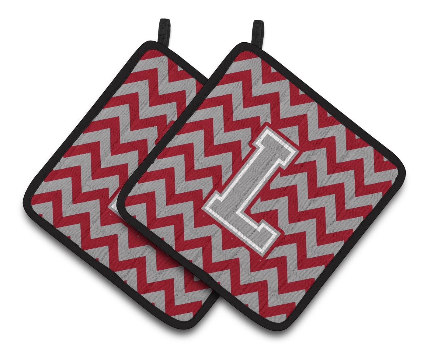 Letter L Chevron Crimson and Grey Pair of Pot Holders