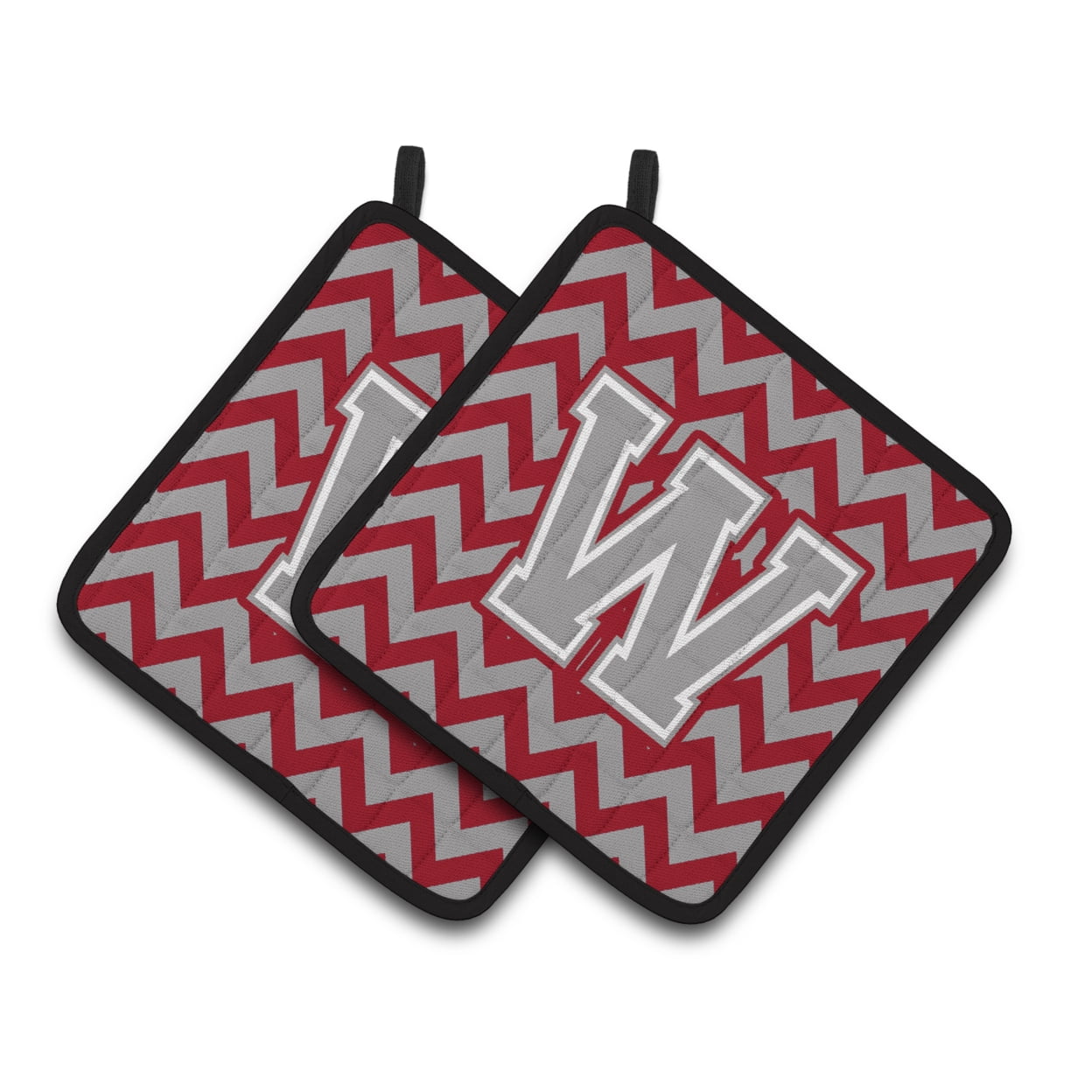 Carolines Treasures CJ1043-WPTHD Letter W Chevron Crimson and Grey Pair of Pot Holders, 7.5HX7.5W, multicolor