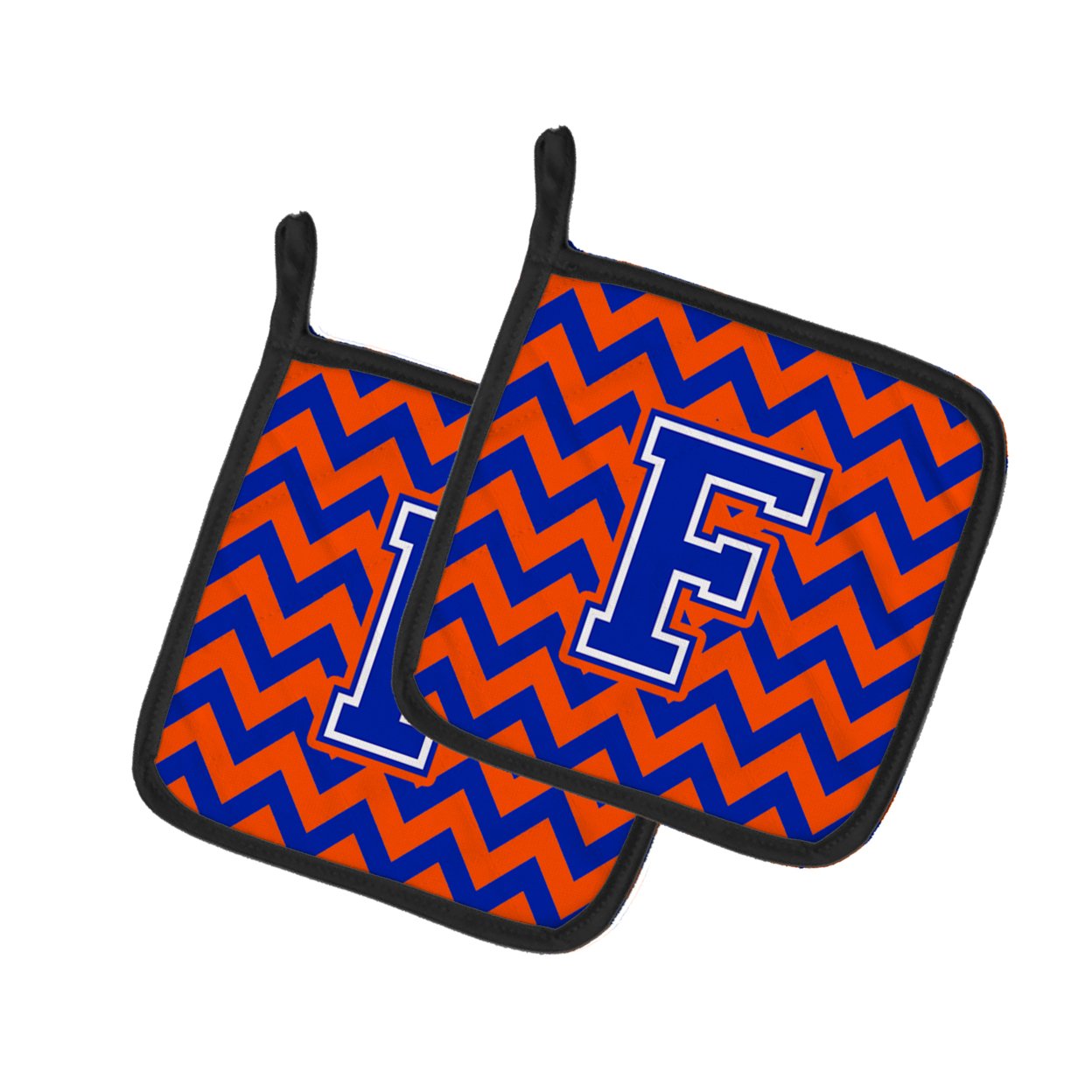 Carolines Treasures CJ1044-FPTHD Letter F Chevron Orange and Blue Pair of Pot Holders, 7.5HX7.5W, multicolor