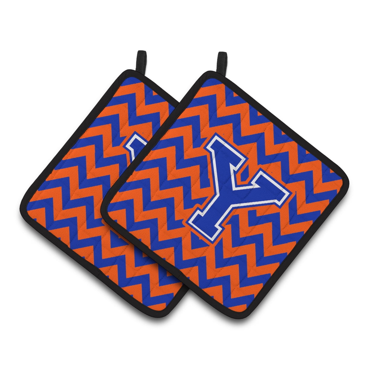 Carolines Treasures CJ1044-YPTHD Letter Y Chevron Orange and Blue Pair of Pot Holders, 7.5HX7.5W, multicolor
