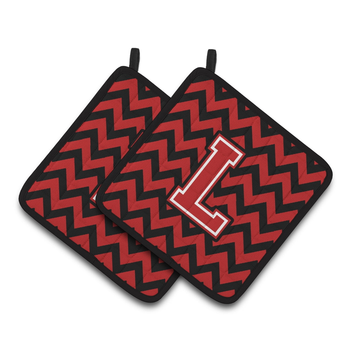 Carolines Treasures CJ1047-LPTHD Letter L Chevron Black and Red Pair of Pot Holders, 7.5HX7.5W, multicolor