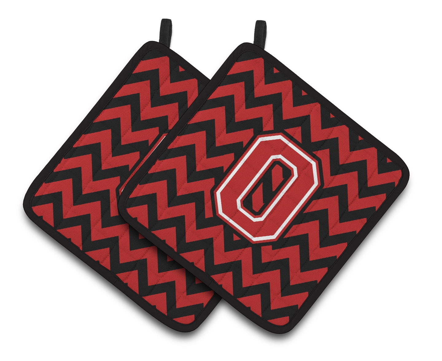 Carolines Treasures CJ1047-OPTHD Letter O Chevron Black and Red Pair of Pot Holders, 7.5HX7.5W, multicolor