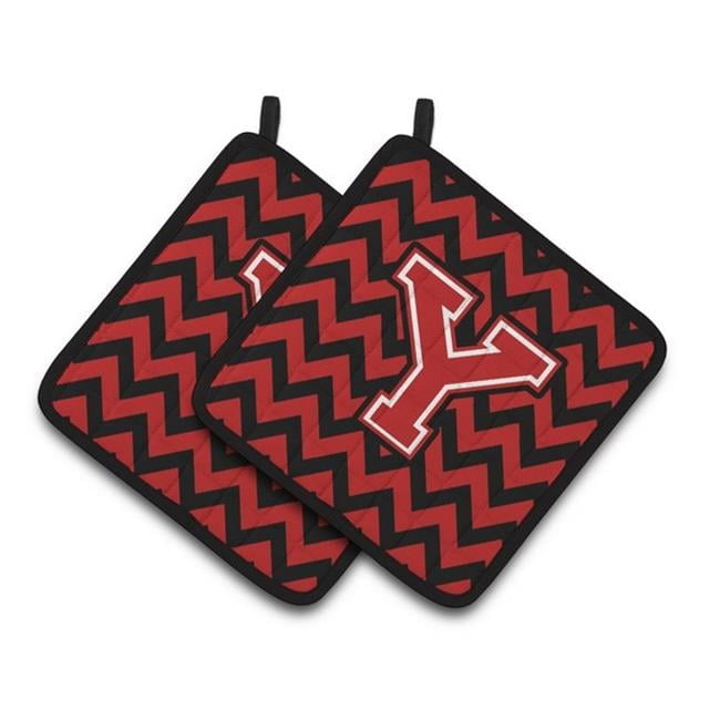 Letter Y Chevron Black and Red Pair of Pot Holders