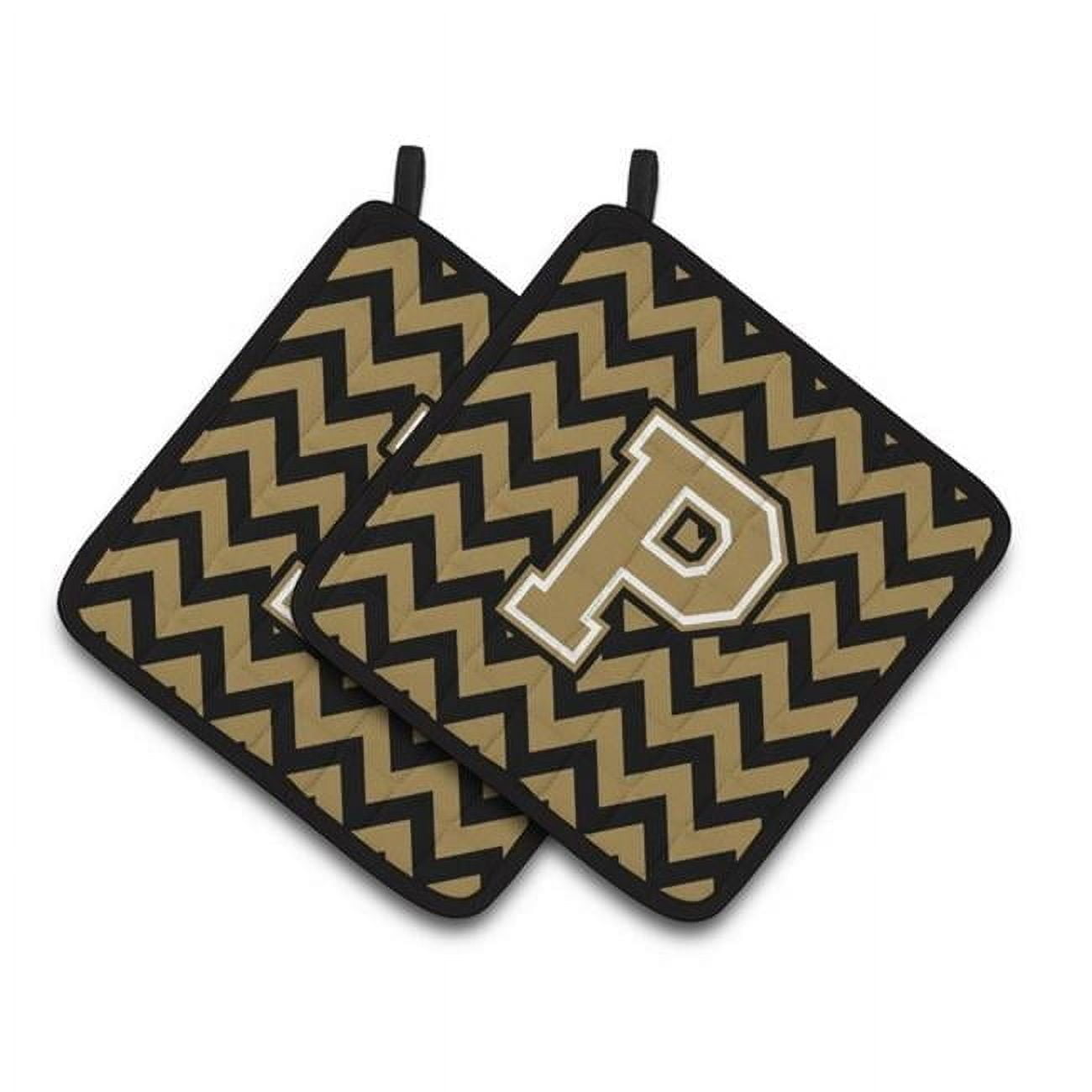 Carolines Treasures CJ1050-PPTHD Letter P Chevron Black & Gold Pair of Pot Holders, 7.5 x 3 x 7.5 in.