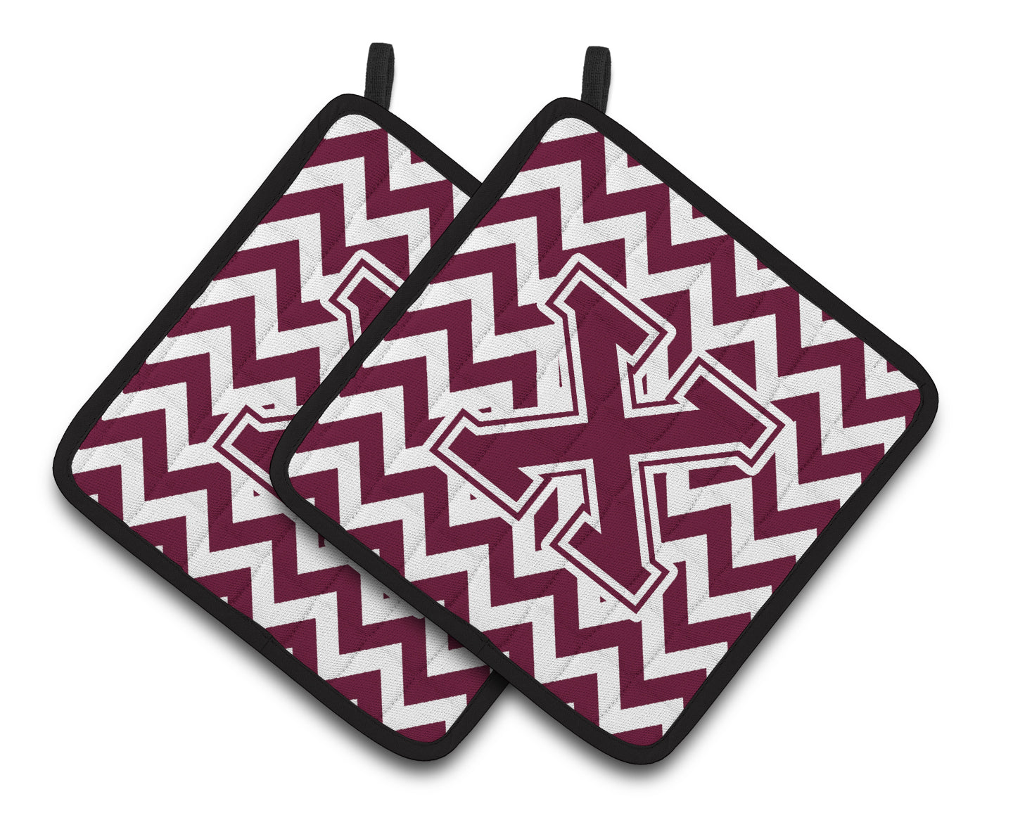 Letter X Chevron Maroon and White Pair of Pot Holders